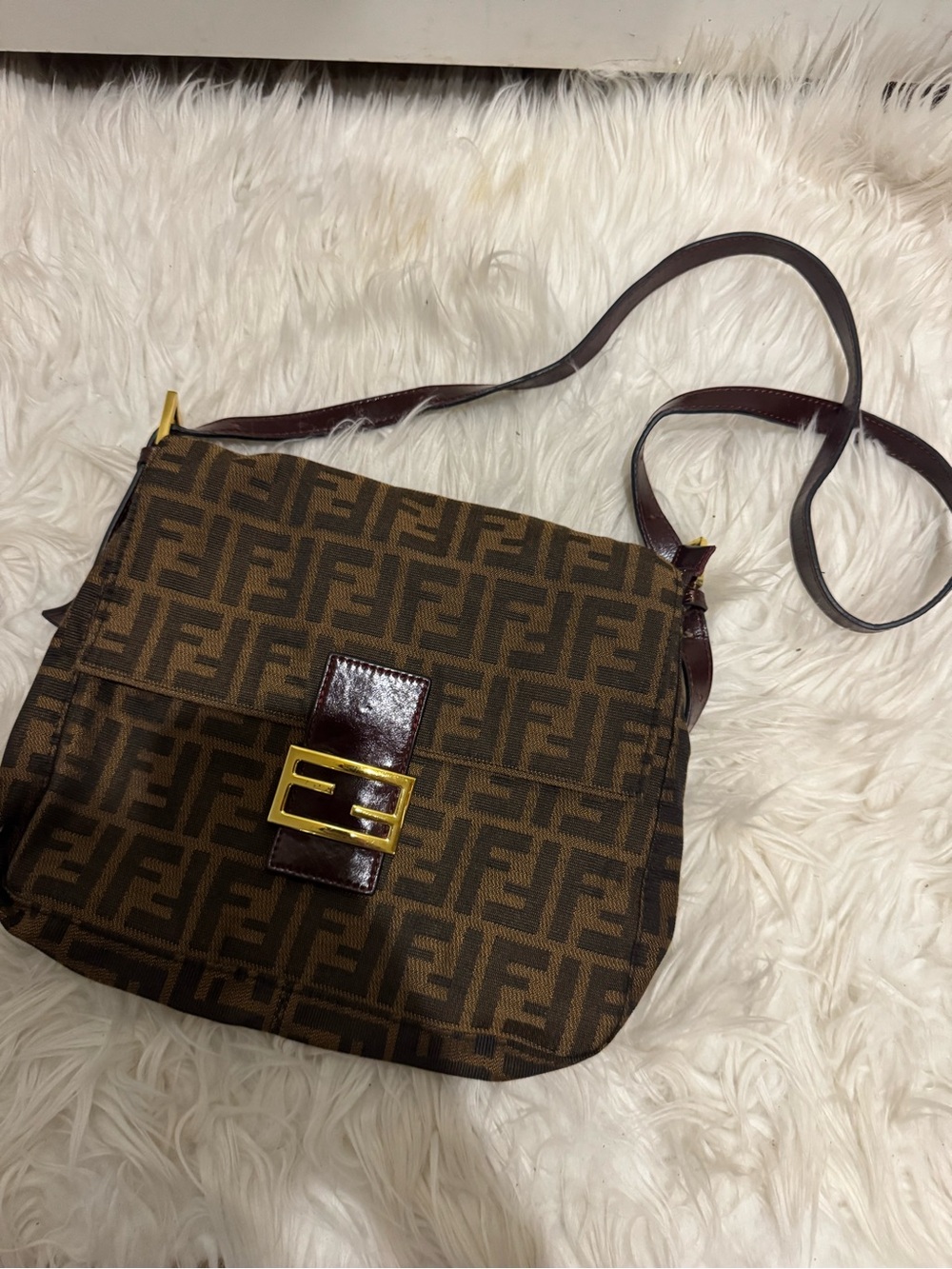 Fendi Brown Monogram Crossbody Bag with Gold Hardware
